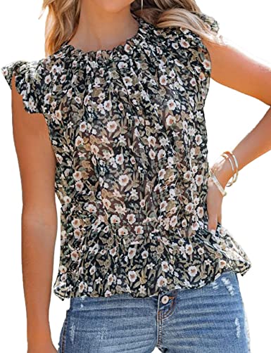 Photo 1 of Allimy Women Summer Ruffle Trim Neckline Tank Tops Double Lined Chiifon Blouses
SIZE L 