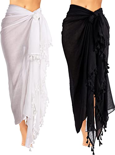 Photo 1 of 2 Pieces Women Beach Batik Long Sarong Swimsuit Cover up Wrap Pareo with Tassel for Women Girls
M