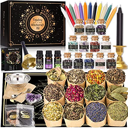 Photo 1 of [Upgraded] Witchcraft Supplies Witch Stuff Spell Kit, 61 PCS Wiccan Supplies and Tools, Include Dried Herb Crystal Candle Amethyst Black Salt, Witch Gift Wiccan Starter Kit Altar Supplies Pagan Decor
