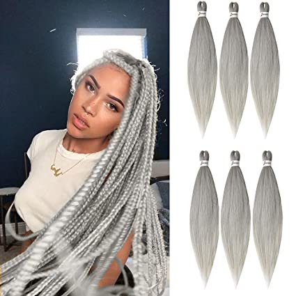 Photo 1 of 28 Inch Pre-Stretched Braiding Hair Extensions 6 Packs Hot Water Yaki Textured Pre-Stretched Synthetic Braiding Hair Extensions (Silver)
