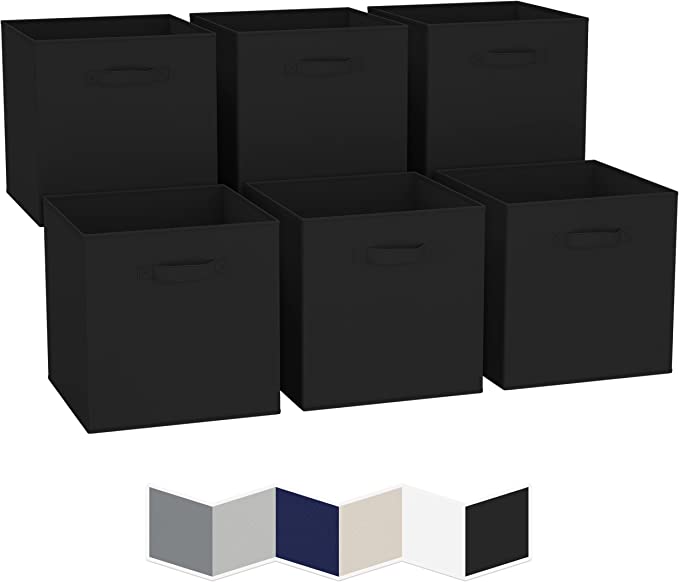 Photo 1 of 13x13 Large Storage Cubes (Set of 6). Fabric Storage Bins with Dual Handles | Cube Storage Bins for Home and Office | Foldable Cube Baskets For Shelf | Closet Organizers and Storage Box (Black)
