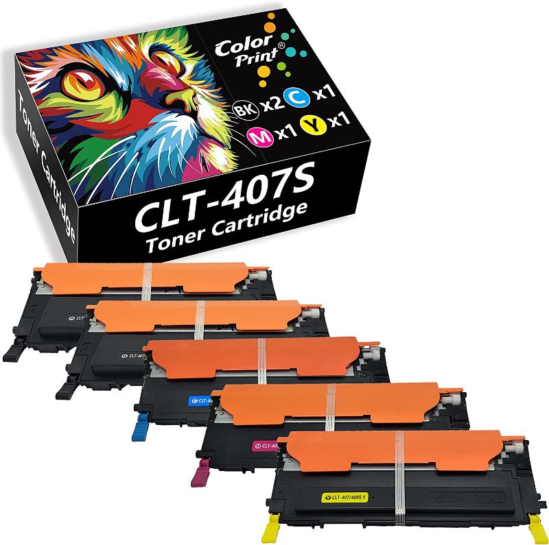 Photo 1 of 5-Pack ColorPrint Compatible CLP325 Toner Cartridge 407S Replacement for Samsung CLT407S CLT-407S CLP-325 fit for CLP-320 CLP-320N CLP-321N CLP-325W CLX 3180 CLX-3185N 3185FW Printer (2BK, 1C, 1M, 1Y)
