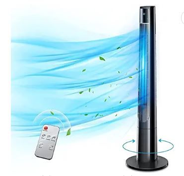 Photo 1 of Tower Fan - 48 Inch Oscillating Fan, Standing Fan with Remote, Quiet Fan with 3 Modes & 3 Speeds, 12H Timer & LED Display, Bladeless Fan, Oscillating Cooling Fan, Fan for Home Bedroom Office Use