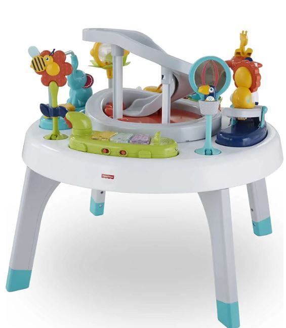 Photo 1 of Fisher-Price 2-in-1 Baby Activity Center and Toddler Activity Table Racing Ramp with Lights and Music, Spin ‘n Play Safari