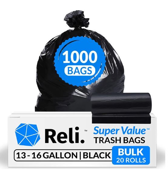 Photo 1 of Reli. 13 Gallon Trash Bags, Black (1000 Count Bulk) Tall Kitchen Garbage Bags 13 Gallon - 16 Gallon, Bulk Trash Can Liners