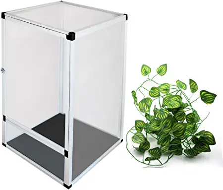 Photo 1 of REP BUDDY 18x18x31.5 Inches Aluminum Screen Cage Silver Reptile Cage Amphibians Habitat with Decorate Leafs for Chameleon Butterfly Bearded Dragon and Snake
