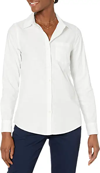Photo 1 of Amazon Essentials Women's Classic-Fit Long Sleeve Button Down Poplin Shirt medium