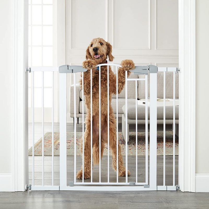 Photo 1 of Cumbor Baby Gate 36" Extra Tall for 29.7-46in, Extra Wide Auto Closed Dog Gate for the House with No Drill Pressure Mounted Frame for Kids, Heavy Duty Easy Walk Thru Pet Gate for Hallway, Indoor?White
