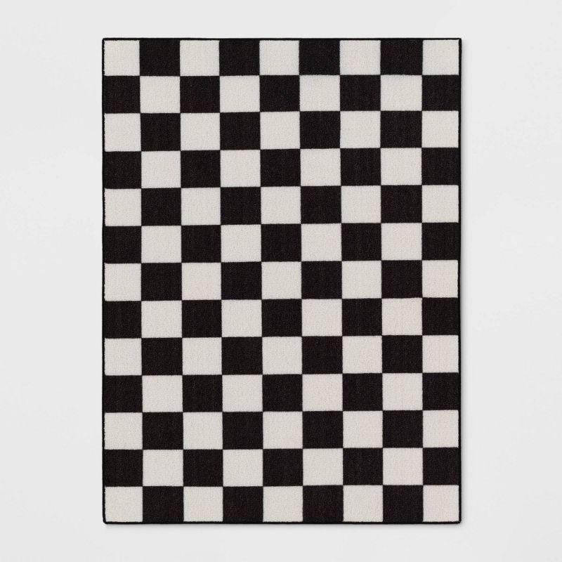 Photo 1 of 4'x5'5 Small Checker Rug Charcoal and Ivory - Room Essentials
