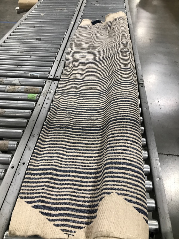 Photo 2 of 7' X 10' Linear Global Stripe Outdoor Rug Navy/Ivory - Project 62™
