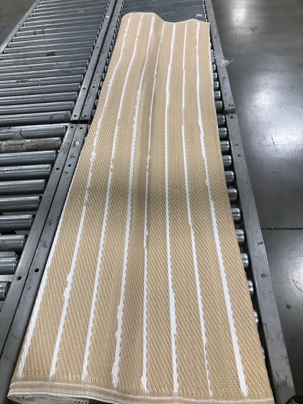 Photo 2 of 4' x 6' Striped Indoor/Outdoor Rug Tan/White - Room Essentials™

