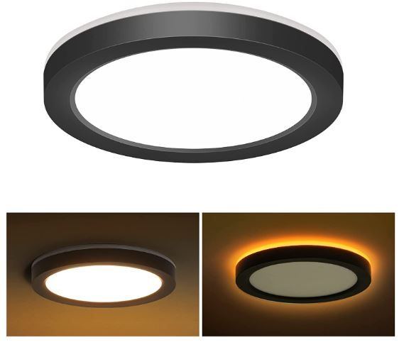 Photo 1 of 7.5 Inch LED Flush Mount Ceiling Light with Night Light, CRI90, 1275 LM, 15W=100W, 3000K/4000K/5000K Selectable, Round Flat Panel Light, Dimmable Recessed Lighting, 3 Mount Options - Black