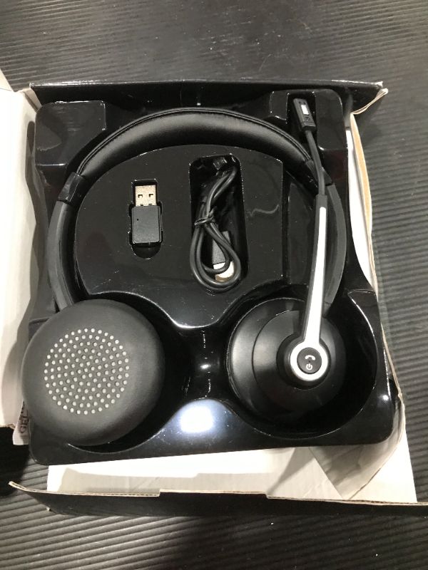 Photo 2 of Bluetooth Headset with Microphone, Upgraded Wireless Headset with Mic Noise Cancelling & USB Dongle, Office Headset with Mic Mute, On-Ear Headphones 28hrs Talk time for Cell Phone/PC/Skype/Zoom