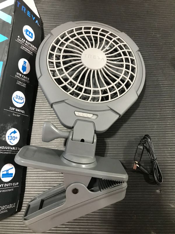 Photo 1 of Treva 5 Inch Battery Powered Clip Fan - Slim and Portable Cooling Travel Fan with USB - Clamp for Bed