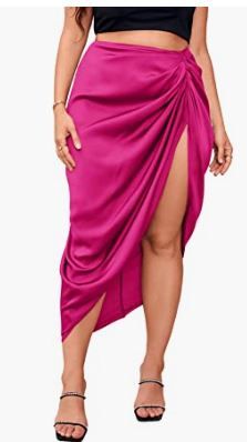 Photo 1 of SheIn Women's Plus Asymmetrical Side Split High Waist Midi Ruched Satin Skirt

SZ-M