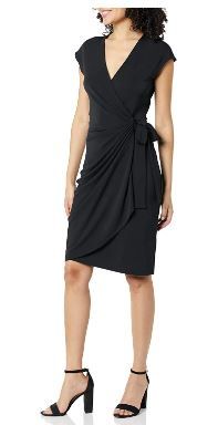 Photo 1 of Amazon Essentials Women's Classic Cap Sleeve Wrap Dress (Available in Plus Size), Black, X-Large