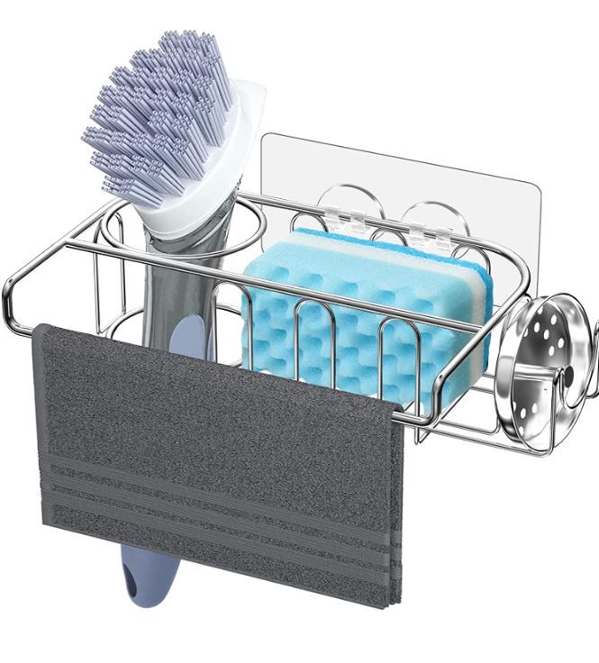 Photo 1 of 4 in 1 Sponge Holder for Kitchen Sink, Sponge Holder + Brush Holder + Dishcloth Hanger + Sink Stopper Holder with 2 Installation Ways, No Drilling Adhesive Sink Caddy