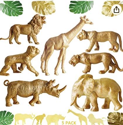 Photo 1 of 38 PCS Gold Safari Animals Figurines Toys Jungle Animals Cake Decoration Jungle Party, Wild Plastic Animals for Jungle Safari Wild Animals Birthday Baby Shower Party Decoration Centerpiece Supplies