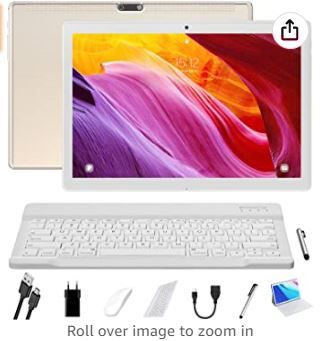 Photo 1 of Android Tablet 10 Inch, 4GB RAM 64GB Storage, Android 11.0, Octa-Core Processor, Tablet with Keyboard, Large Battery, Dual Camera, Wi-Fi, Bluetooth, GPS, Mouse,Tablet Cover,LNMBBS Tablet,Gold