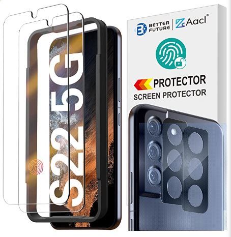 Photo 1 of [Fingerprint Compatible][2+2][2- Pack]Tempered Glass for Samsung Galaxy S22 5G Screen Protector+[2- Pack]Camera Lens Protector for Samsung Galaxy S22, [Easy Installation with Alignment]