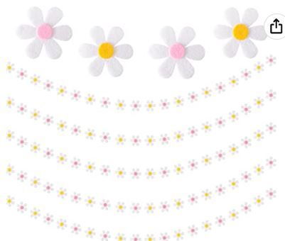 Photo 1 of 5 PCS Groovy Boho Daisy Flower Garland Felt White Flower Banner for Spring Daisy Party Hippie Themed Party Indoor Outdoor Decorations