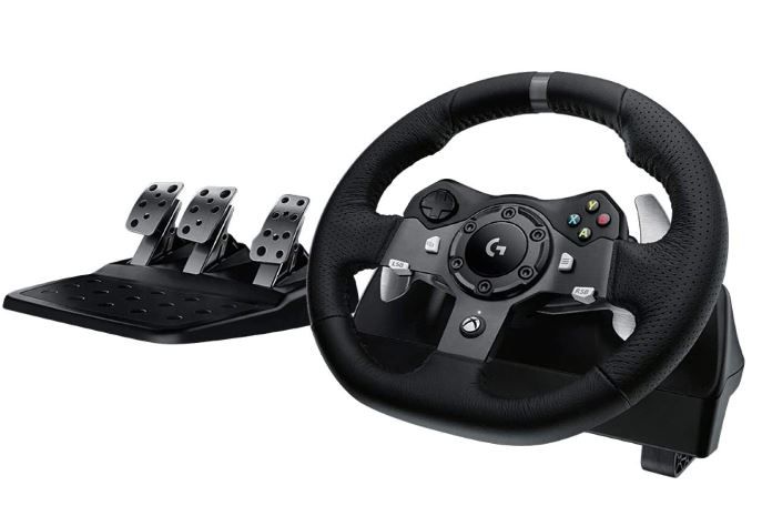 Photo 1 of Logitech G920 Driving Force Racing Wheel and Floor Pedals, Real Force Feedback, Stainless Steel Paddle Shifters, Leather Steering Wheel Cover for Xbox Series X|S, Xbox One, PC, Mac - Black