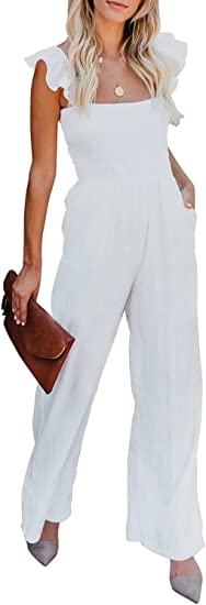 Photo 1 of BLENCOT Womens Ruffle Spaghetti Straps High Waisted Long Wide Leg Jumpsuits Rompers S-XXL
