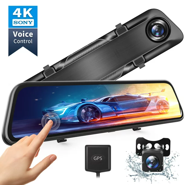 Photo 1 of 4K 12" Mirror Dash Cam - Vantop H612T Front & Rear View Dual Dash Camera, IPS Touch Screen, Voice Control Cars Mirror Camera W/Night Vision Parking Monitor
