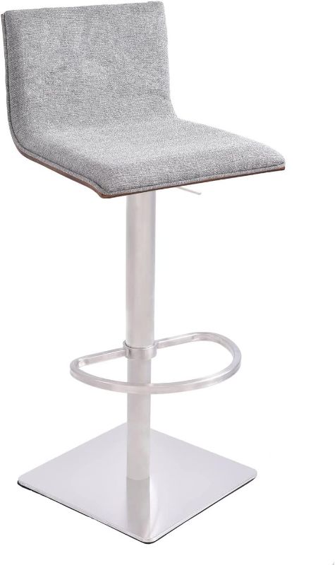 Photo 1 of Armen Living Crystal Barstool in Grey Fabric, Walnut Wood and Brushed Stainless Steel Finish
