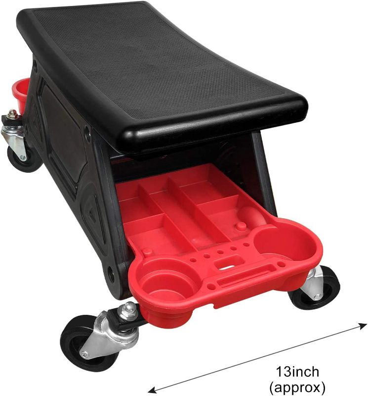 Photo 1 of AgiiMan Mechanic Stool - Detailing Garage Rolling Stool with Wheels, Roller Creeper Seat Chair Repair Tools Tray, 2 Tool Storage Drawers Under Seat, 300 Lbs Capacity
