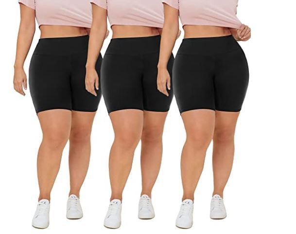 Photo 1 of 3 Pack Plus Size 8" Biker Shorts for Women High Waisted Black Maternity Yoga Shorts 2XL
