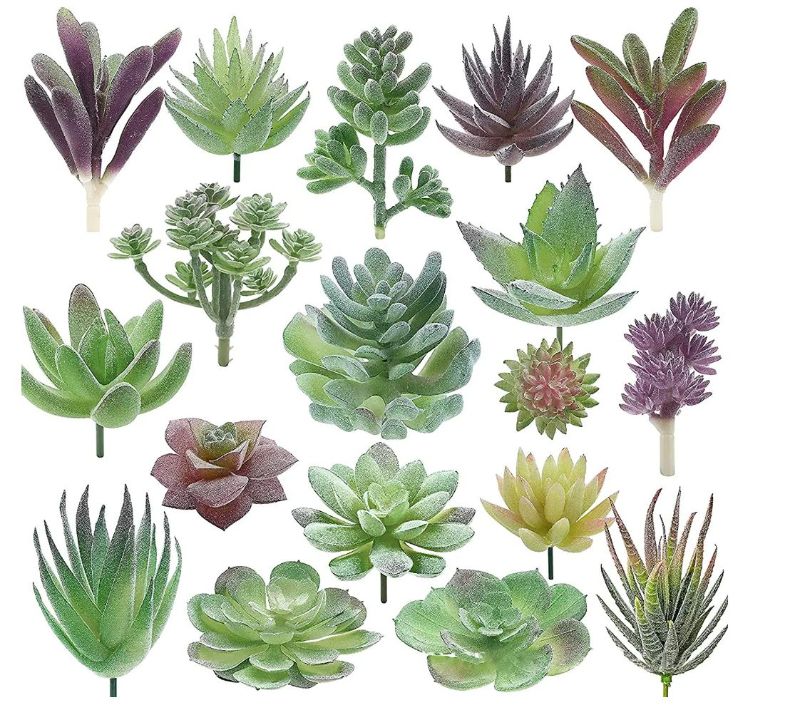 Photo 1 of 18 Pcs Artificial Succulent Flocking Plants, Mini Unpotted Natural Color Plastic Floral Arrangement for Home Decor
