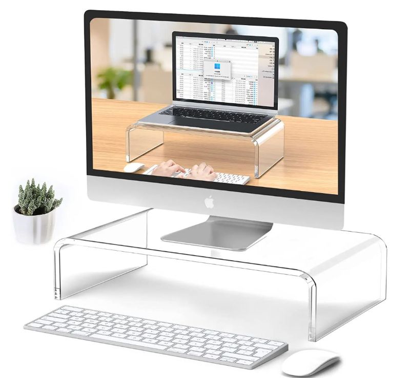 Photo 1 of Acrylic Monitor Stand Acrylic Laptop Stand Acrylic Riser Acrylic Tray Clear Computer Monitor Stand Acrylic Computer Stand Acrylic Bed Tray Small Computer Desk White Monitor Stand Office Accessories
