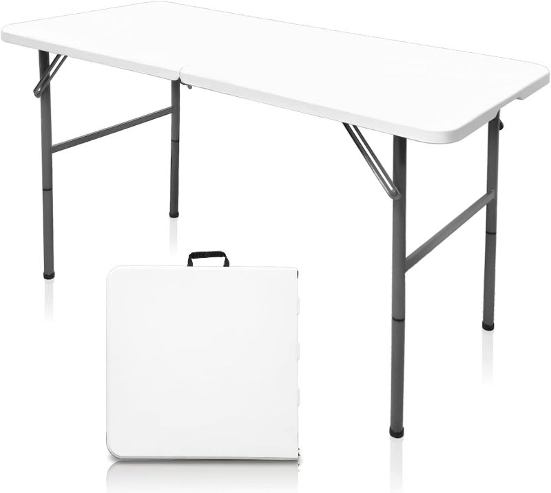 Photo 1 of 4 FT Folding Table, Plastic Portable Tables for Dining Parties Card Picnic Camping, Granite White
