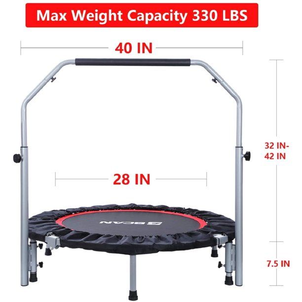 Photo 1 of 40" Foldable Trampoline, Fitness Rebounder with Adjustable Foam Handle, Exercise Trampoline for Adults Indoor/Garden Workout Max Load 330lbs
