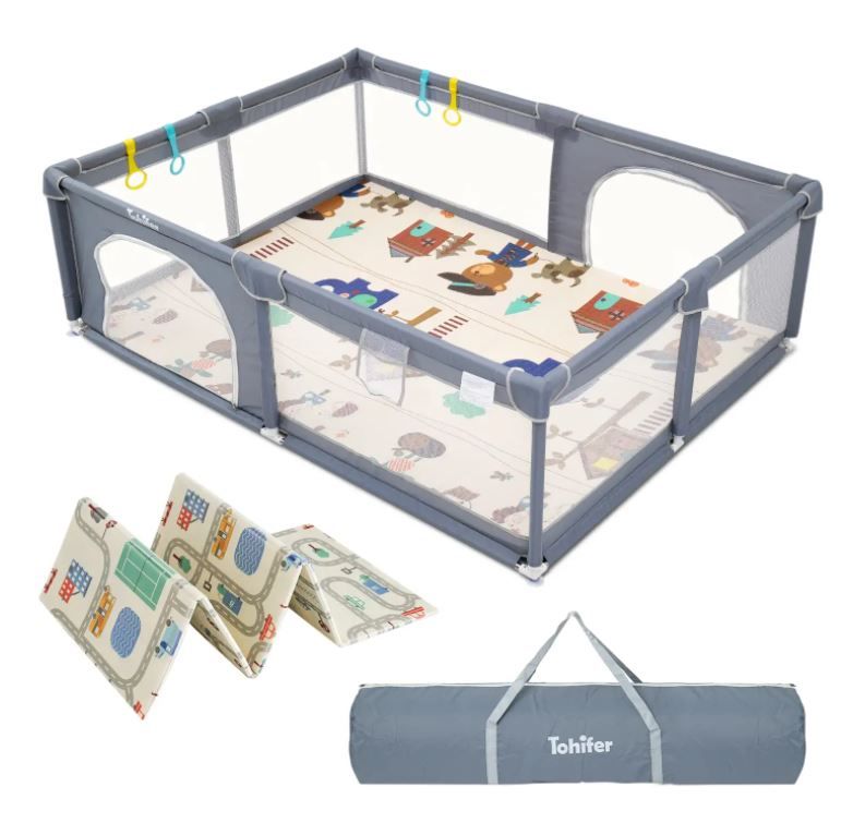 Photo 1 of Baby Playpen with Mat, Large Baby Play Yard for Toddler, BPA-Free, Non-Toxic, Safe No Gaps Playards for Babies, Indoor & Outdoor Extra Large Kids Activity Center 79"x59"x26.5" with 0.4" Playmat
