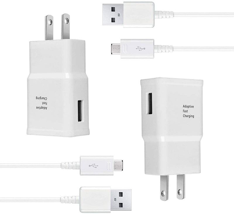 Photo 1 of Wall Charger Kit Adaptive Fast Charge Compatible Samsung Tablet/Phone Galaxy S7 / S7 Edge / S6 / S6 Plus / A6 / J7 / J3 / Note5 4, USB 2.0 Charger Plug and Micro USB Cable (2 Pack)
