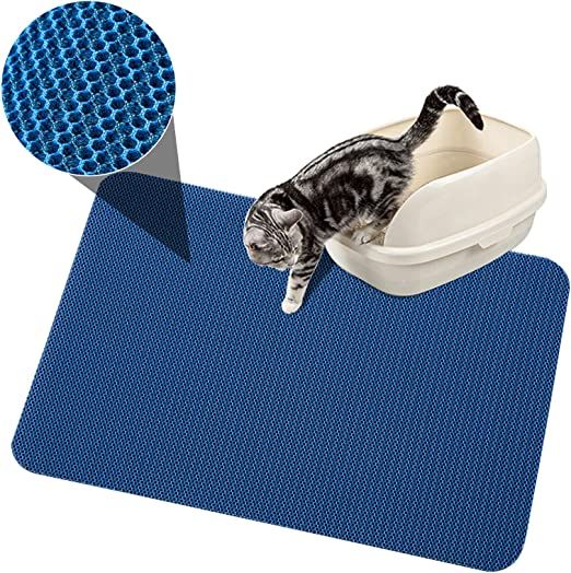 Photo 1 of Durable Cat Litter Scratching Mat PVC Waterproof Anti-Slip Backing Polyester Surface Soft Solid Fiber Honeycomb Design Easy to Clean Feeding Accessories Soft On Kitty Paws, Washable Multi Purpose
