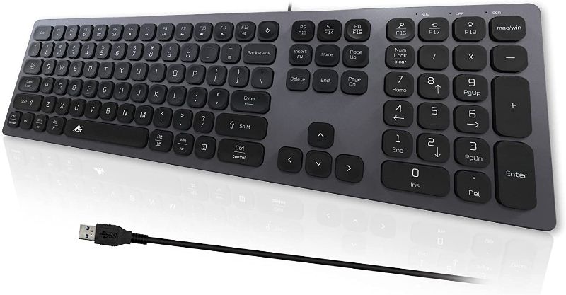 Photo 1 of POWZAN Quiet Mac Wired Keyboard, Slim USB Chiclet Style Keyboard for Mac and Windows Compatible with Apple iMac, MacBook, Mac and PC Laptop, Full-Size Keyboard Numeric Keypad - Space Gray
