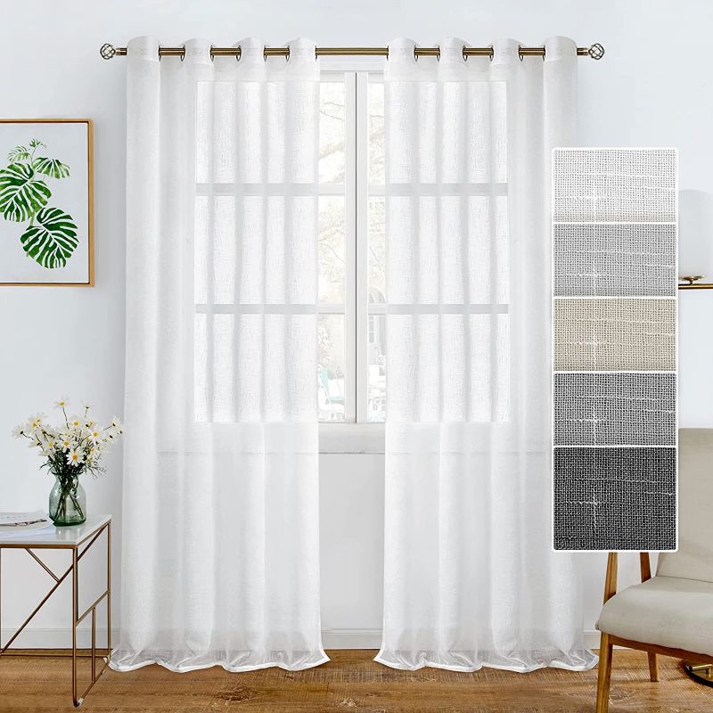 Photo 1 of BGment Faux Linen White Sheer Curtains 108 Inch Length 2 Panels Set, Grommet Sheer Drapes Light Filtering Privacy Window Treatments Curtains for Living Room, 2 Panels, 52 x 108 Inch, White
