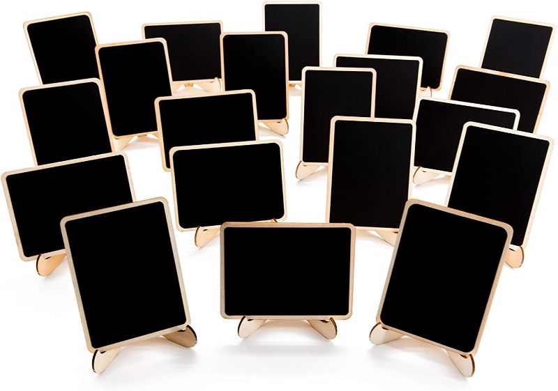 Photo 1 of 20 pack wood mini chalkboards signs with support easels, place cards, small rectangle chalkboards blackboard for weddings, birthday parties, message board signs and event decorations