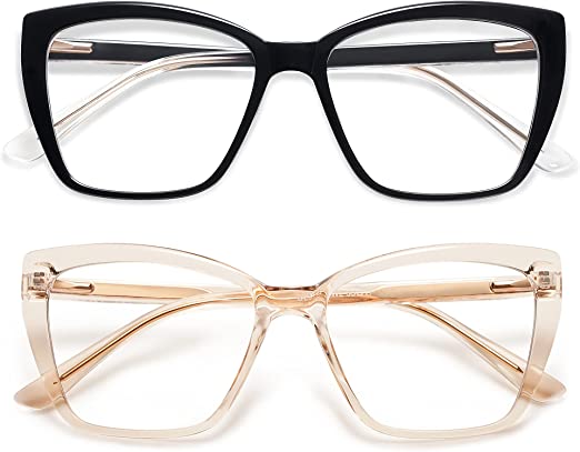 Photo 1 of AMOMOMA Trendy TR90 Oversized Blue Light Reading Glasses Women,Stylish Square Cat Eye Glasses AM6031 +1.5
