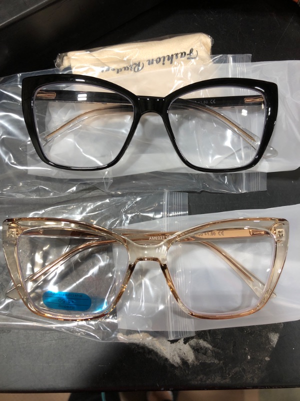 Photo 2 of AMOMOMA Trendy TR90 Oversized Blue Light Reading Glasses Women,Stylish Square Cat Eye Glasses AM6031 +1.5
