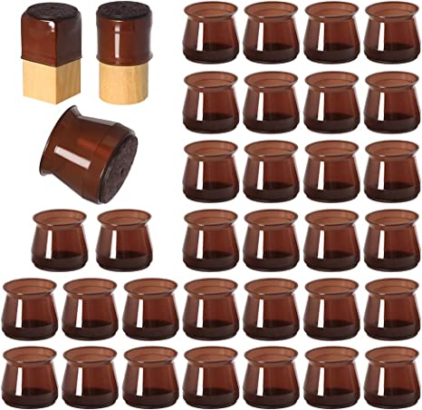 Photo 1 of 32 Pcs Silicone Chair Leg Floor Protectors for Hardwood Floors, Brown Felt Bottom Chair Leg Covers, Free Moving Table Leg Covers, Stool Leg Protectors Caps
