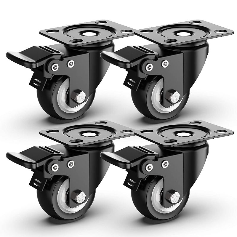 Photo 1 of 2 inch Swivel Caster Wheels,Heavy Duty Plate Casters with Safety Brake Total Capacity 600lbs (Pack of 4)
