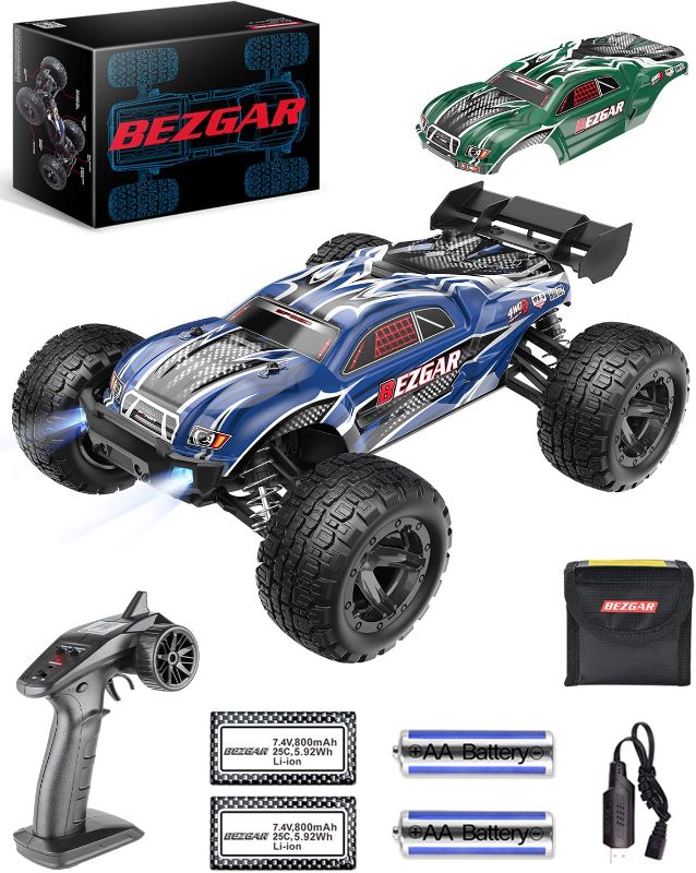 Photo 1 of BEZGAR HM162 Hobby Grade 1:16 Scale Remote Control Truck, 4WD Top Speed 40+ Kmh All Terrains Electric Toy Off Road RC Truck Vehicle Car Crawler with 2 Rechargeable Batteries for Boys Kids and Adults
