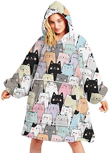 Photo 1 of 64HYDRO Blanket Hoodie - Premium Wearable Hooded Blanket - Cat Patterns for Cat Lovers - Oversized Hoodie Blanket - Thanksgiving Christmas Valentine Gifts for Women & Men - TTQZ0211010Z
