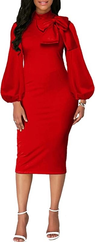 Photo 1 of Beverly Women's Bodycon Pencil Dress Business Long Sleeve Elegant Bow Knot Work Office Cocktail Party Sheath Dresses
S