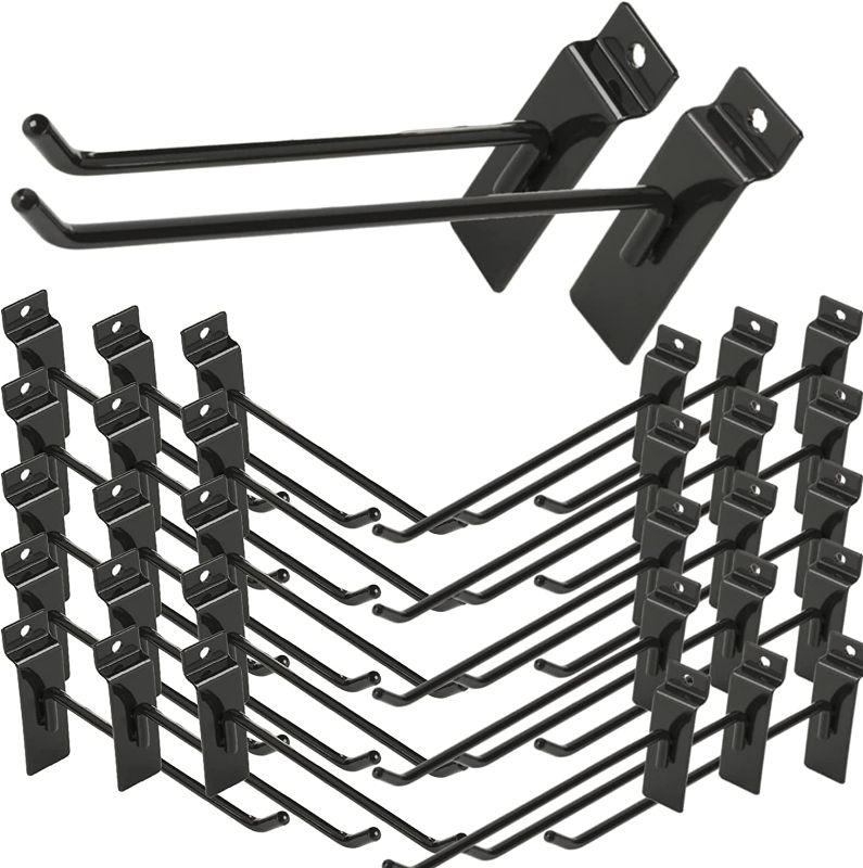 Photo 1 of 48Pack Slatwall Hooks Black, Heavy Duty 1/4”Slatwall Hooks & Hangers(24 Each 6" and 8") for Commercial Retail and Exhibition, Slatwall Panel Hooks Metal Pegboard Hooks for Garage Shop Supermarket
