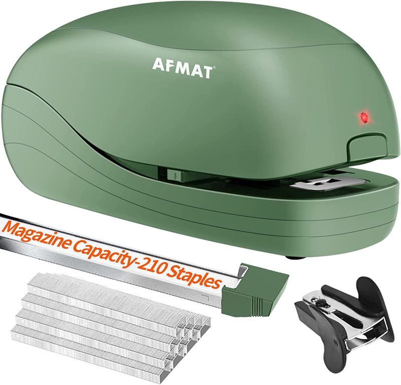 Photo 1 of Electric Stapler, Automatic Stapler for Desk, Electric Stapler Desktop, AC or Battery Powered Stapler Heavy Duty, with Reload Reminder & Release Button, 25 Sheets Capacity, Green
